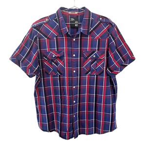 3RD & ARMY Men's Plaid Short Sleeve Button Up Shirt • XXL • blue, red, white